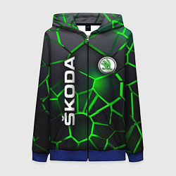 Толстовка на молнии женская 3D плиты с подсветкой Шкода, цвет: 3D-синий