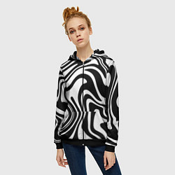 Толстовка на молнии женская Черно-белые полосы Black and white stripes, цвет: 3D-черный — фото 2