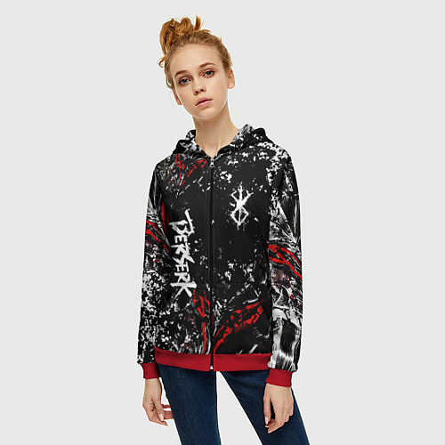 Женская толстовка на молнии Берсерк Черная маска / 3D-Красный – фото 3