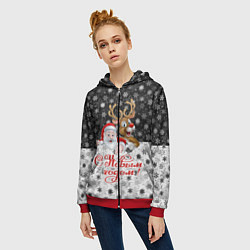 Толстовка на молнии женская С Новым Годом дед мороз и олень, цвет: 3D-красный — фото 2