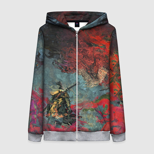 Женская толстовка на молнии Sekiro Самурай против дракона / 3D-Меланж – фото 1