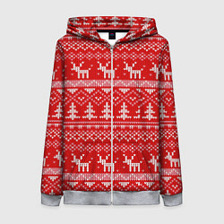 Женская толстовка на молнии Новогодний узор с оленями и елкой