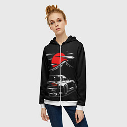 Толстовка на молнии женская MAZDA RX 7 Мазда при свете красной луны, цвет: 3D-белый — фото 2