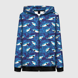 Толстовка на молнии женская Акулы SURF, цвет: 3D-черный