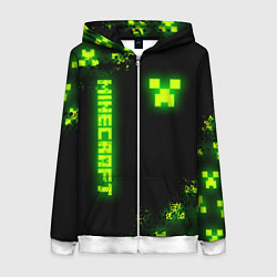 Толстовка на молнии женская MINECRAFT NEON LOGO CREEPER, цвет: 3D-белый