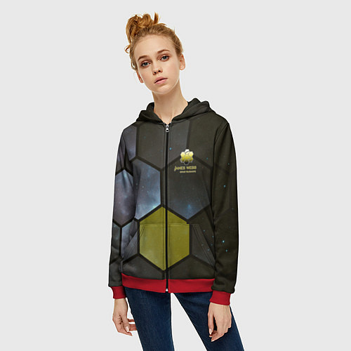 Женская толстовка на молнии JWST space cell theme / 3D-Красный – фото 3