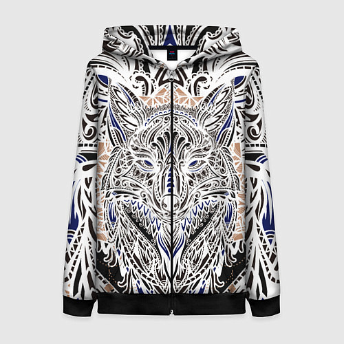 Женская толстовка на молнии БЕЛАЯ ЭТНИЧЕСКА ЛИСА WHITE FOX / 3D-Черный – фото 1