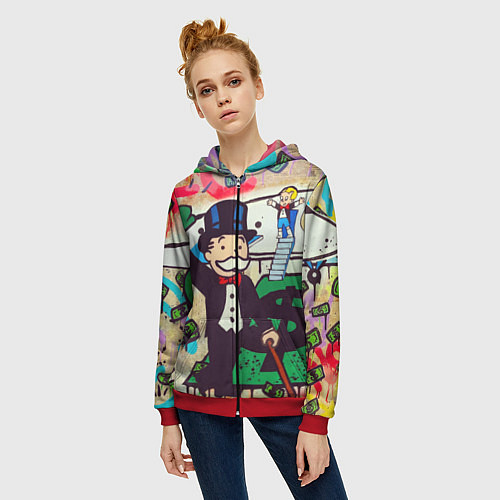Женская толстовка на молнии Alec Monopoly ART / 3D-Красный – фото 3