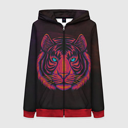 Толстовка на молнии женская Тигр Tiger голова, цвет: 3D-красный