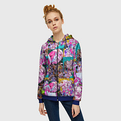 Толстовка на молнии женская JOJO KILLER QUEEN КОРОЛЕВА УБИЙЦА УЗОР PATTERN, цвет: 3D-синий — фото 2