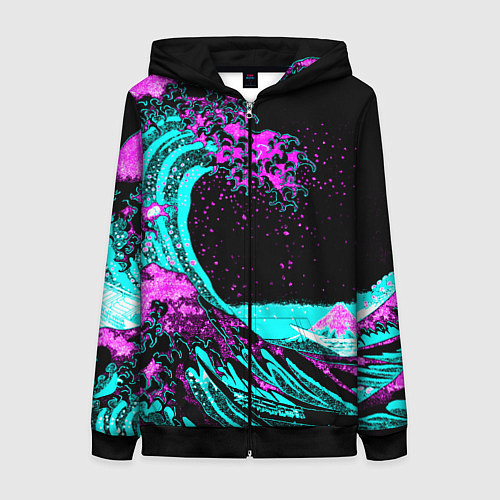 Женская толстовка на молнии НЕОНОВАЯ ЯПОНИЯ, ВОЛНА, ФУДЗИЯМА NEON JAPAN / 3D-Черный – фото 1