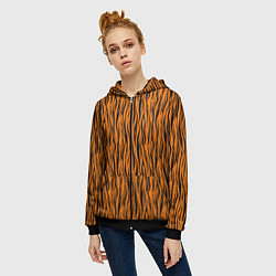 Толстовка на молнии женская Тигровые Полосы, цвет: 3D-черный — фото 2