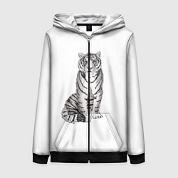Толстовка на молнии женская Сидящая белая тигрица, цвет: 3D-черный