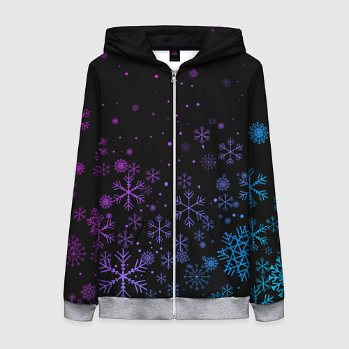 Женская толстовка на молнии Новогодние снежинки Градиент / 3D-Меланж – фото 1