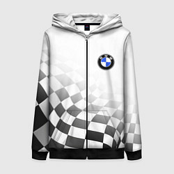 Толстовка на молнии женская BMW, БМВ СПОРТ, ФИНИШНЫЙ ФЛАГ, цвет: 3D-черный
