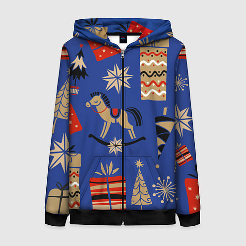 Женская толстовка на молнии Новогодний узор / 3D-Черный – фото 1