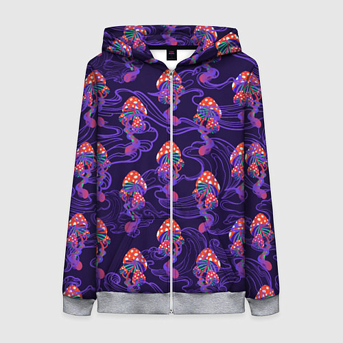 Женская толстовка на молнии Грибы психоделика / 3D-Меланж – фото 1