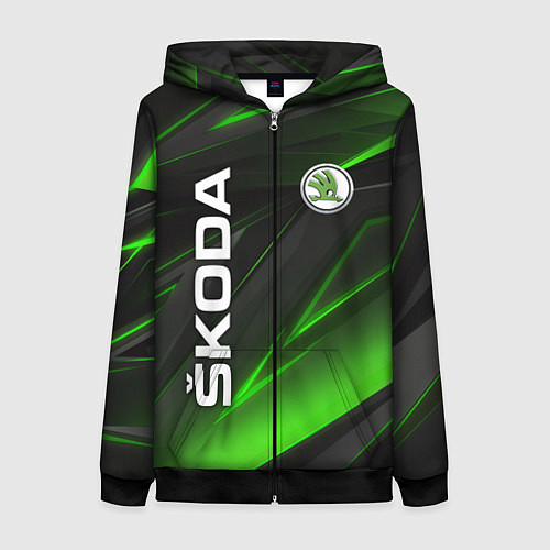 Женская толстовка на молнии SKODA GEOMETRY STRIPES GREEN NEON / 3D-Черный – фото 1