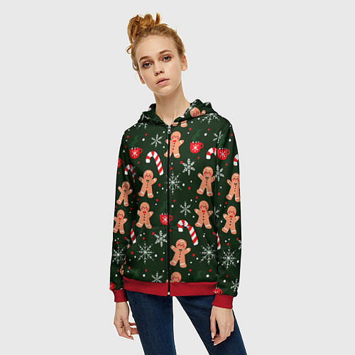 Женская толстовка на молнии НОВЫЙ ГОД 2022 АТМОСФЕРА / 3D-Красный – фото 3