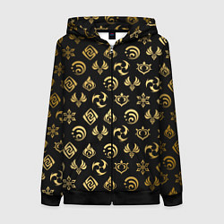 Толстовка на молнии женская GOLDEN GENSHIN IMPACT PATTERN ЗОЛОТО ГЕНШИН ИМПАКТ, цвет: 3D-черный