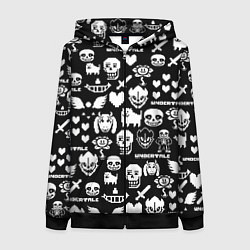 Толстовка на молнии женская UNDERTALE PATTERN БЕЛЫЙ, цвет: 3D-черный