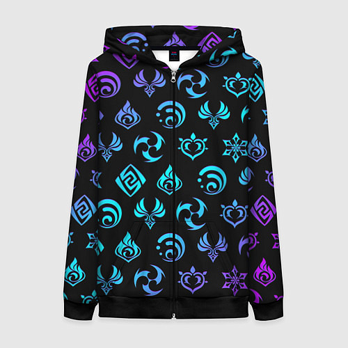 Женская толстовка на молнии NEON SYMBOL HERO GENSHIN IMPACT / 3D-Черный – фото 1