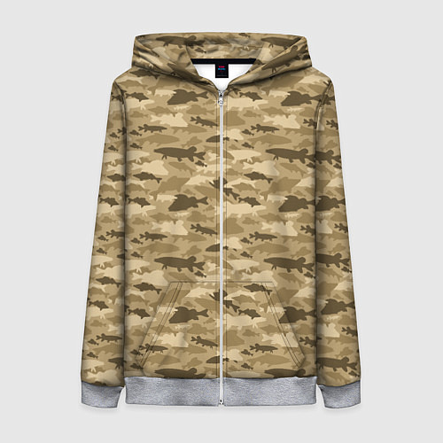 Женская толстовка на молнии Рыбы камуфляж / 3D-Меланж – фото 1