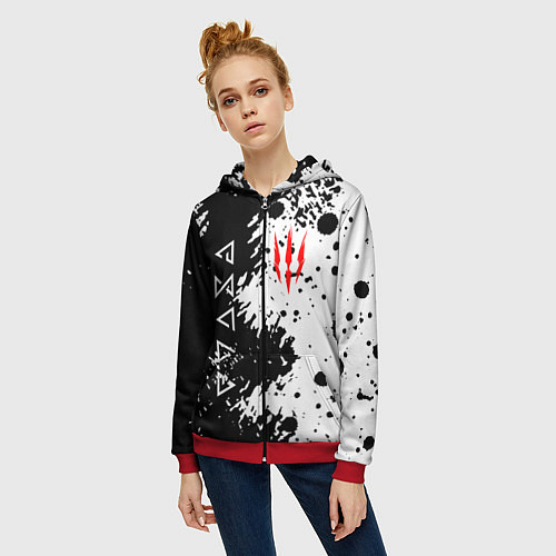 Женская толстовка на молнии The Witcher black & white / 3D-Красный – фото 3