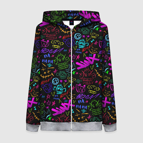 Женская толстовка на молнии League Of Legends - Arcane неоновые логотипы / 3D-Меланж – фото 1