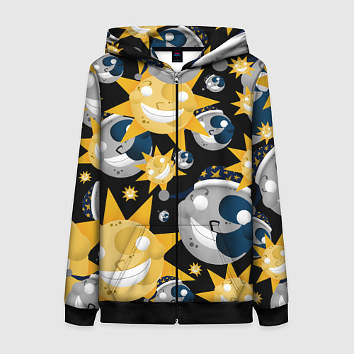 Женская толстовка на молнии Солнце и Луна из FNAF Security Breach Паттерн / 3D-Черный – фото 1