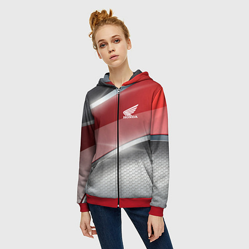 Женская толстовка на молнии Honda Текстура / 3D-Красный – фото 3