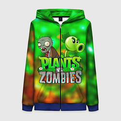 Толстовка на молнии женская Plants vs Zombies горохострел и зомби, цвет: 3D-синий