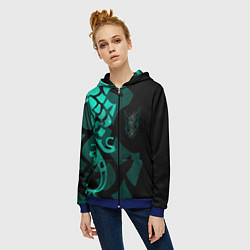 Толстовка на молнии женская МАСКА И ТАТУИРОВКА СЯО XIAO ГЕНШИН, цвет: 3D-синий — фото 2