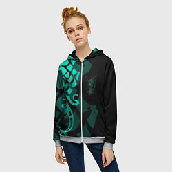 Толстовка на молнии женская МАСКА И ТАТУИРОВКА СЯО XIAO ГЕНШИН, цвет: 3D-меланж — фото 2