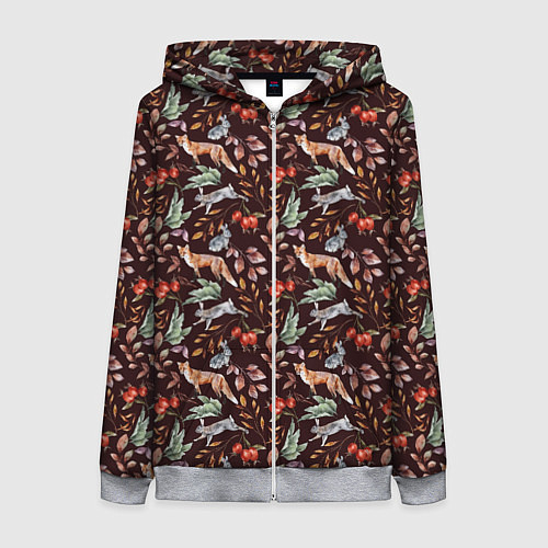 Женская толстовка на молнии Лесная лисичка паттерн / 3D-Меланж – фото 1