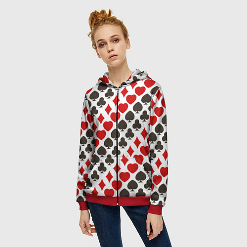Женская толстовка на молнии Карточные Масти Card Suits / 3D-Красный – фото 3