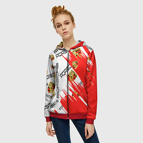 Женская толстовка на молнии Porsche sport / 3D-Красный – фото 3
