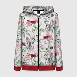 Толстовка на молнии женская Ламы и цветы, цвет: 3D-красный