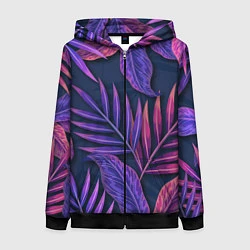 Толстовка на молнии женская Neon Tropical plants pattern, цвет: 3D-черный