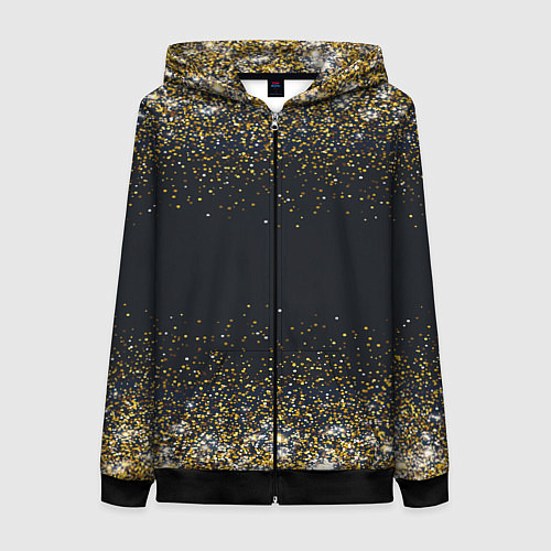 Женская толстовка на молнии Золотые блестки на темном фоне Сияющий глиттер, бл / 3D-Черный – фото 1