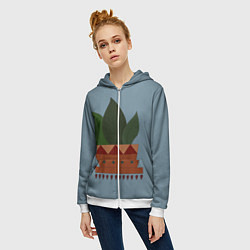 Толстовка на молнии женская Цветочный горшок, цвет: 3D-белый — фото 2