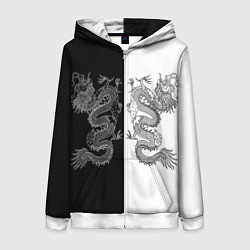 Толстовка на молнии женская Double Dragon Дракон Чб, цвет: 3D-белый