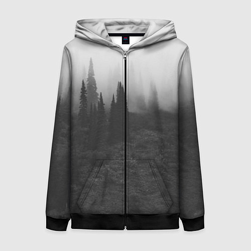 Женская толстовка на молнии Туманный лес - туман / 3D-Черный – фото 1