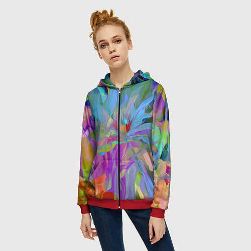 Женская толстовка на молнии Abstract color pattern Summer 2022 / 3D-Красный – фото 3