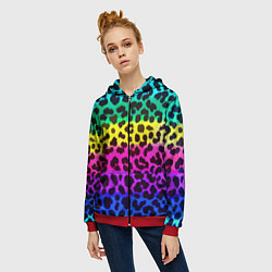 Толстовка на молнии женская Leopard Pattern Neon, цвет: 3D-красный — фото 2