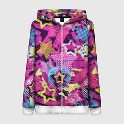 Толстовка на молнии женская Star Colorful Pattern Fashion Neon, цвет: 3D-белый