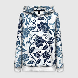 Толстовка на молнии женская Гжелевые цветы, цвет: 3D-белый
