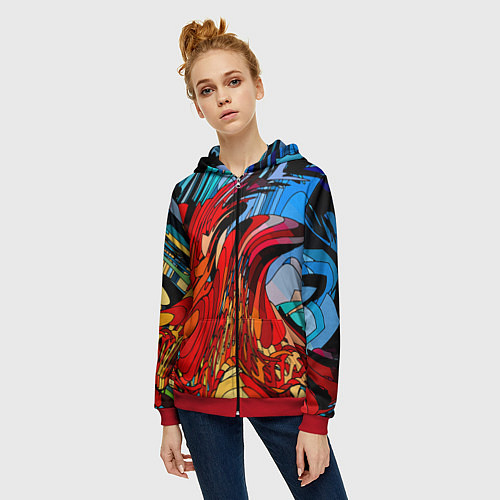 Женская толстовка на молнии Abstract color pattern Fashion 2022 / 3D-Красный – фото 3