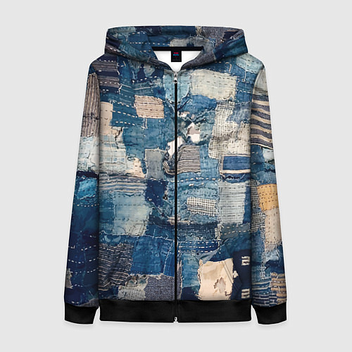 Женская толстовка на молнии Patchwork Jeans Осень Зима 2023 / 3D-Черный – фото 1