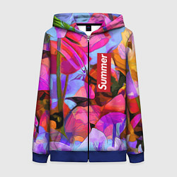 Толстовка на молнии женская Красочный летний цветочный паттерн Summer color pa, цвет: 3D-синий